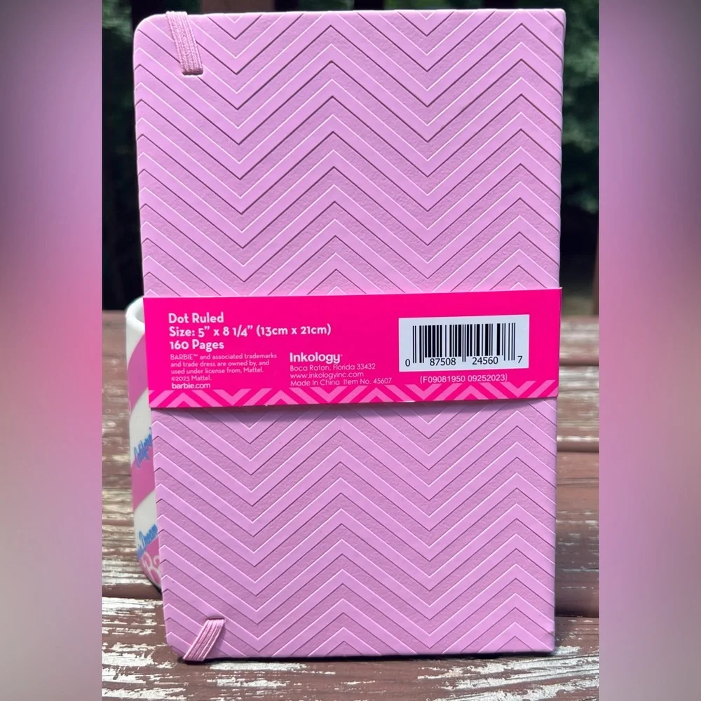 Barbie Pink Lot Mattel Collectors Cup Ceramic 2loz Mug, Vegan Leather Journal